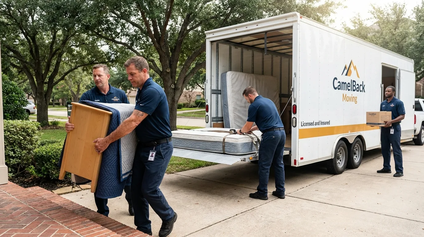 Crew loading residential truck for cross-state move from Lakeview, OH