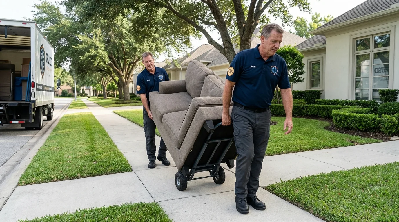 Local residential moving crew loading furniture in Lakeview, OH